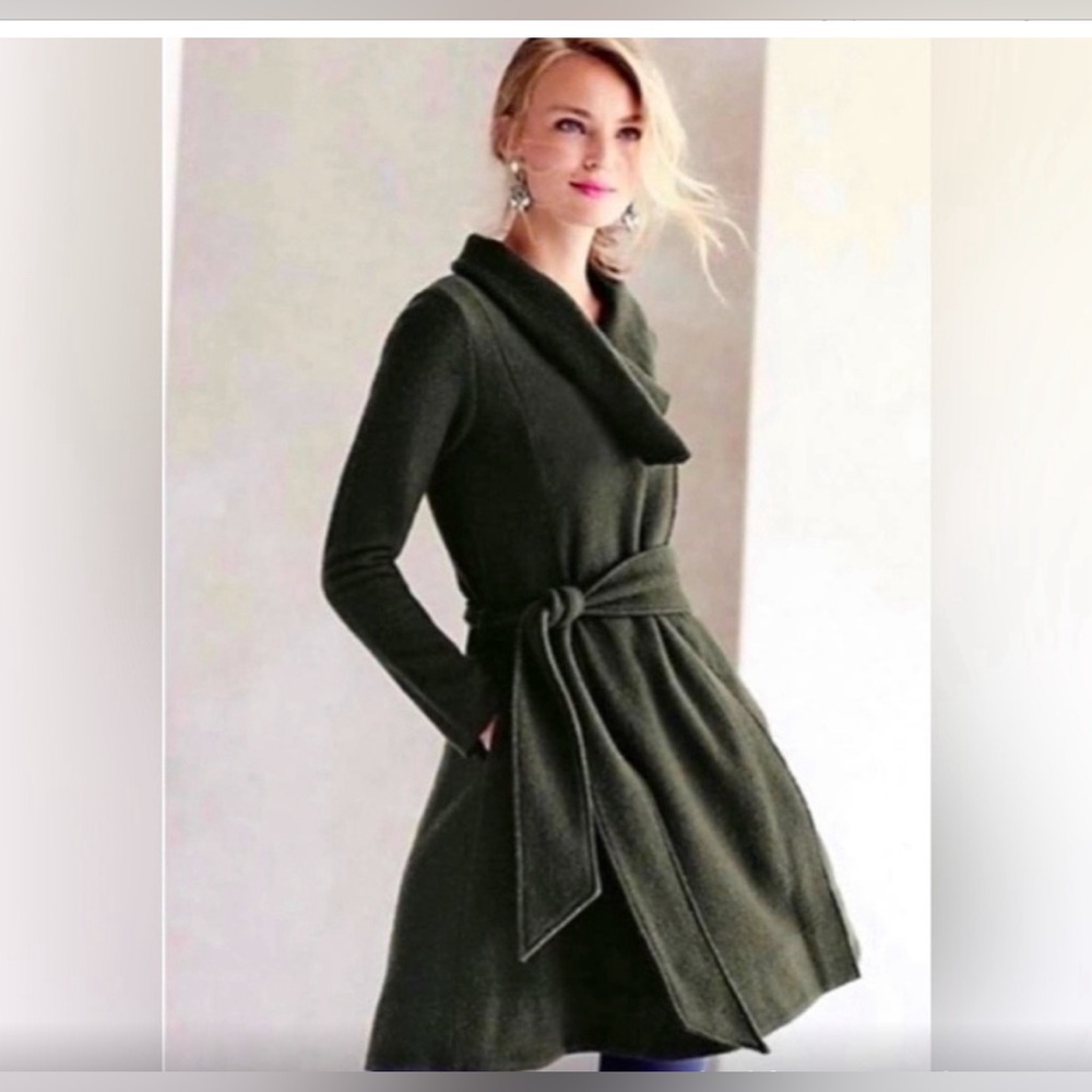 Anthropologie - Sparrow Wool Belted Sweater Coat - Forrest Green Color